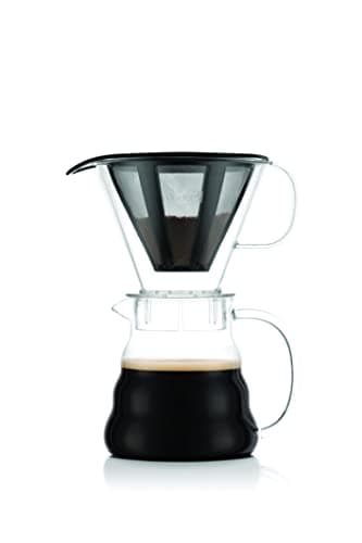 Bodum Melior Pour Over Borosilicate Glass Coffee Dripper with Carafe Lid and Stainless Steel Filter, 20 Ounce, Clear