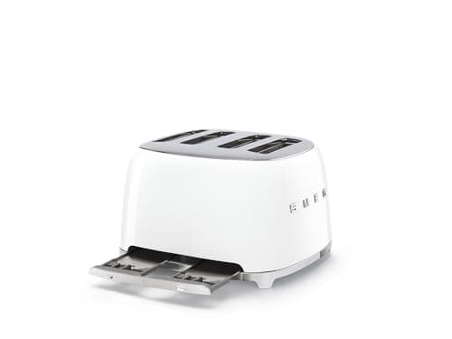 Smeg 50's Style Retro Aesthetic 4 Slice Toaster 6 Presets Extra Wide Slots White TSF03WHUS