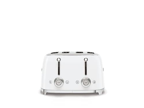Smeg 50's Style Retro Aesthetic 4 Slice Toaster 6 Presets Extra Wide Slots White TSF03WHUS