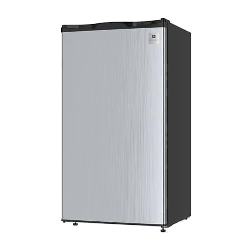 ACFR322 RCA Mini Refrigerator, Compact Freezer Compartment, Adjustable Thermostat Control, Reversible Door, Ideal Fridge for Dorm, Office, Apartment, Platinum Stainless, 3.2 Cubic Feet