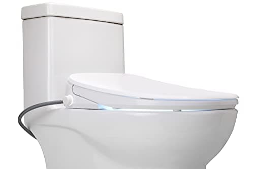 ALPHA BIDET UX Pearl Bidet Toilet Seat in Elongated White | Ultra Low Profile | Endless Warm Water | Arced Stainless Steel Nozzle | LED Nightlight | Dryer | Deodorizer | 3 Year Warranty