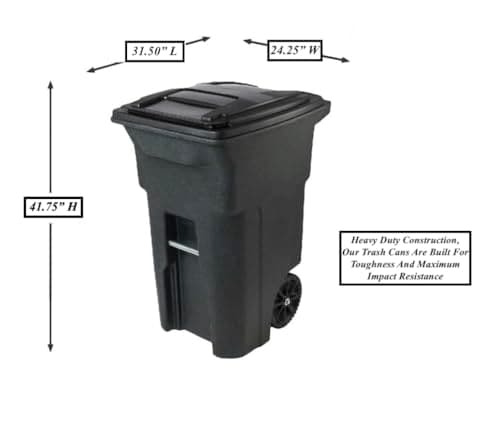 64 Gallon Garbage Cans Trash Cans 2 Rugged Wheels Ergonomic Handle and Lid Heavy Duty Construction Built for Toughness and Maximum Impact Resistance Perfect for Both Indoor Or Outdoor Use