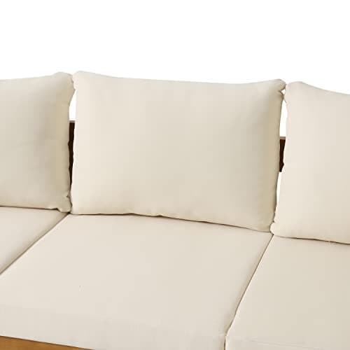 Christopher Knight Home Brooklyn Outdoor 3 Seater Sofa with Cushions - Acacia Wood - Teak/Beige