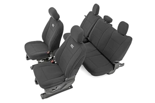 Rough Country Neoprene Seat Covers for Ford F-150 (2015-25), Lightning (2022-24), SuperDuty (2017-25) Crew Cab w/No Rear Arm Rest - Waterproof & UV Resistant, Foam Padded, Front & Rear Set