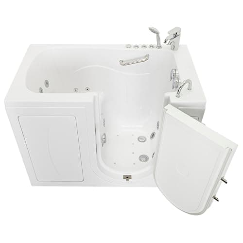 Ella Capri 30"x52" Acrylic Air + Hydro Massage and Heated Seat Walk-In Bathtub with Right Outward Swing Door, 2 Piece Fast Fill Faucet, 2" Dual Drain