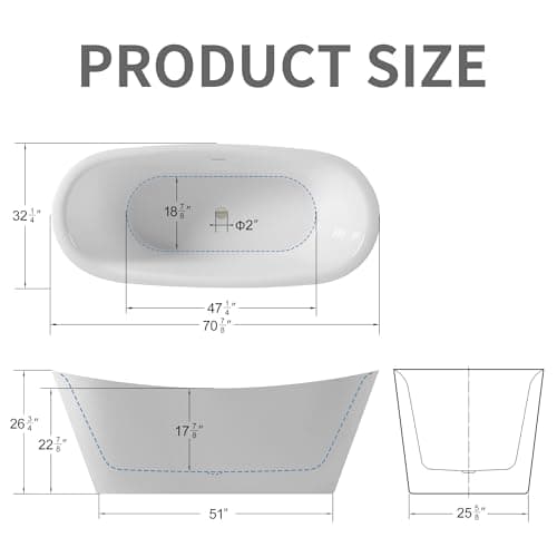 71" Acrylic Freestanding Bathtub Contemporary Soaking White Tub