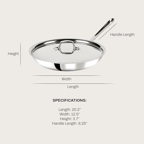 All-Clad D3 12" Stainless Steel Frying pan W/Lid, 3-Ply Stainless Steel Pan, Induction, Oven Broiler Safe 600F Skillet, Professional Cookware, Silver