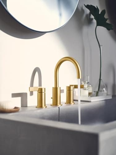 Moen Brushed Gold Cia Widespread 2-Handle High-Arc Bathroom Faucet , 3-Hole Bathroom Sink Faucet, Valve Required, T6222BG