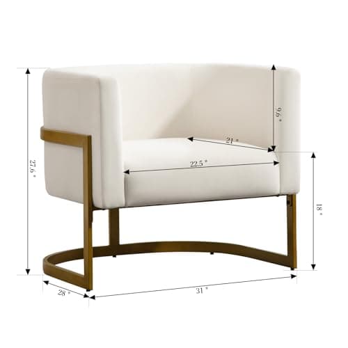 Modern Off-White Accent Chair, Velvet Barrel Chair Padded Seat, Upholstered Comfy Armchair for Reading/Living Room/Bedroom/Club Side Chairs with Luxury Gold Frame
