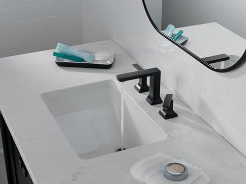 Delta Velum Matte Black Bathroom Faucet 3 Hole, 8 Inch Widespread Bathroom Sink Faucet for Vanity, Metal Push-Pop Drain Assembly, Matte Black 3537LF-BLMPU
