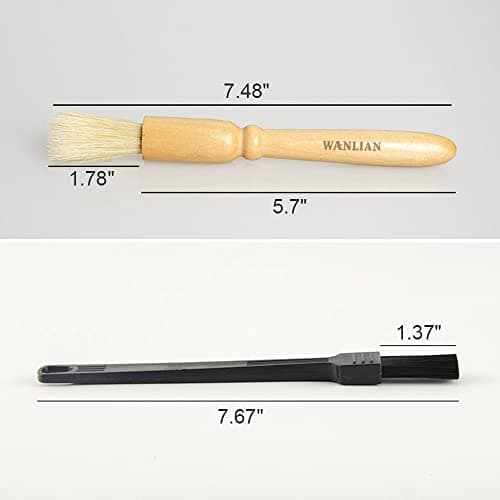 2 Pack Coffee Grinder Cleaning Brush, Heavy Wood Handle & Natural Bristles Wood Dusting Espresso Brush and Nylon Espresso Machine Brush