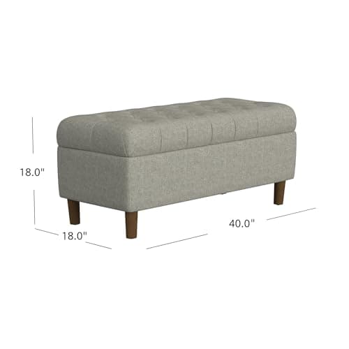 HomePop Home Decor | Tufted Ainsley Button Storage Ottoman Bench with Hinged Lid | Ottoman Bench with Storage for Living Room & Bedroom,Gray Woven