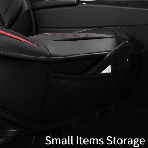 Car Seat Covers,Breathable and Waterproof Leather Seat Covers for Cars,Universal Anti-Slip Driver Seat Cover with Backrest for SUV Pick-up Truck Sedan(Style1,2 PCS Front Seat,Black+Red)
