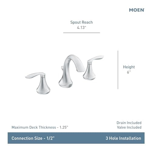 Moen Eva Chrome Two-Handle High Arc Widespread Bathroom Sink Faucet for 3-Hole Setups with Valve Included, TV6420