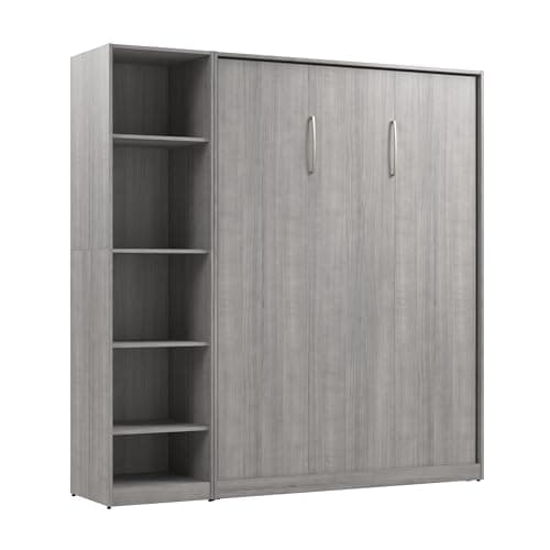 Bestar Claremont Full Murphy Bed with Closet Organizer (79W) in Platinum Gray, Sleeping Arrangement for Multipurpose Room