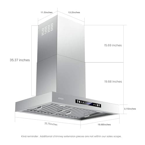 IKTCH 36-Inch Wall Mount Range Hood, 900 CFM Ducted Vent Hood with 4-Speed Fan, Gesture Sensing & Touch Control, Stainless Steel Kitchen Chimney Vent with Adjustable LED Lights