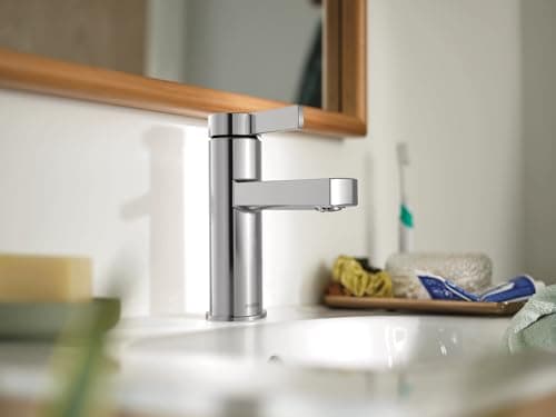 Moen Beric Chrome Modern One-Handle Single Hole Bathroom Faucet with Drain Assembly and Optional Deckplate for your Bath Sink, 84774