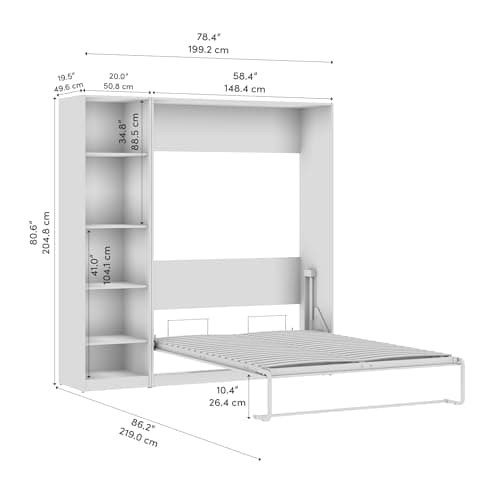 Bestar Claremont Full Murphy Bed with Closet Organizer (79W) in Platinum Gray, Sleeping Arrangement for Multipurpose Room