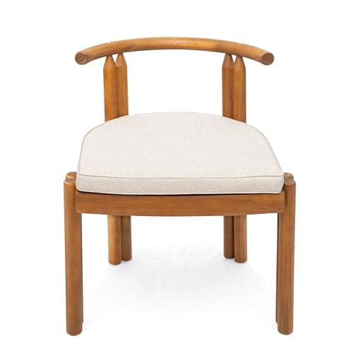 Christopher Knight Home Coves Acacia Wood Outdoor Dining Chair Set of 2 with Cushion, Wood Kitchen Side Chair, Multifunctional Patio Armless Chair, Patio Furniture Set for Outdoor Dining, Teak+ Beige
