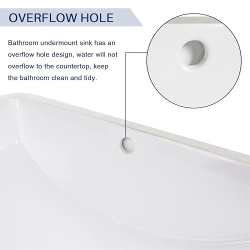 Enbol Bathroom Undermount Sink White Rectangular Ceramic Sink for Bathroom with Overflow - ECU1812 Exterior: 20 5/8" x 14 6/8" x 8 1/8"