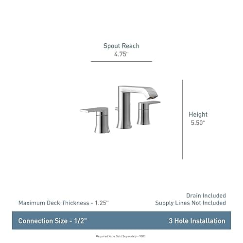 Moen Genta LX Brushed Nickel Two-Handle Three-Hole Widespread Modern Bathroom Sink Faucet with Drain Assembly, (Valve Required), T6708BN