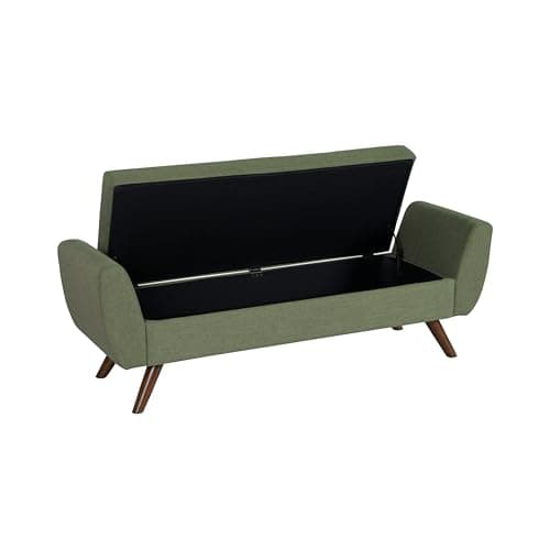 HomePop Modern Storage Bench with Wood Legs Home Décor|Bench with Storage for Living Room & Bedroom - Olive Green Woven