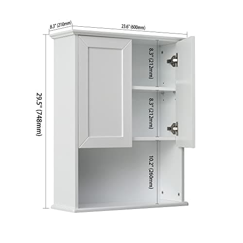 Bathroom Wall Cabinet Wooden Medicine Cabinet Buffering Hinge MDF Material Over Toilet Storage 23"x29" and Adjustable Shelves Cupboard Above Toilet with Large Space