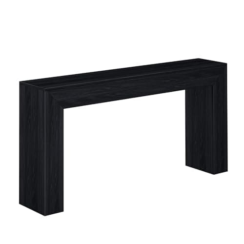 Plank+Beam Grand Console Table, 66 Inch Modern Solid Wood Sofa Table, Narrow Entryway Table for Hallway, Behind The Couch, Living Room, Foyer, Black Wirebrush