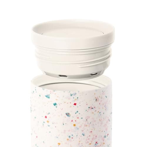 Simple Modern Travel Coffee Mug Tumbler with 360° Lid | Ceramic-Lined Insulated Stainless Steel Cold Brew Iced Coffee Cup Thermos | Gifts for Women Her Him | Voyager Signature | 16oz | Cream Terrazzo