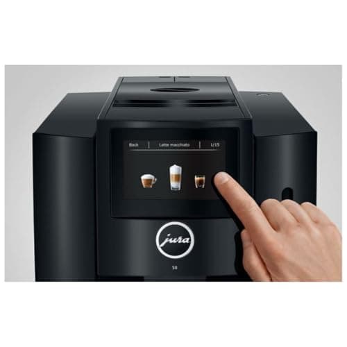 Jura S8 Automatic Coffee and Espresso Machine with 4.3-Inch Touchscreen Color Display, Automatic Filter Detection, and Programmable Coffee Strength (Piano Black, Renewed)