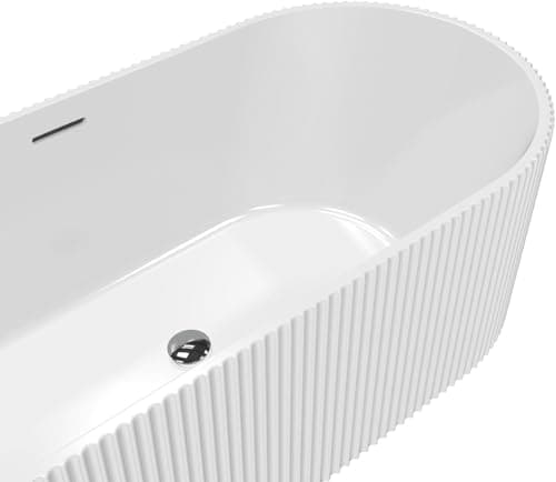 67" Free Standing Tub, Standalone Soaking Pleated Bathtub, Easy Install Freestanding Bathtub, Modern Design for Bathrooms, White