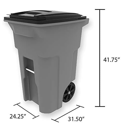 Toter 25564-R1209 Residential Heavy Duty Two Wheeled Trash Can, Blackstone, 64 Gallon