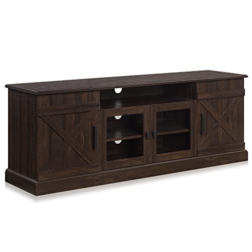 BELLEZE 65 Inch Modern Farmhouse Industrial Style Entertainment TV Stand for TVs Up to 70 Inches, Versatile Media Cabinet with Shelves and Storage - Veropeso (Espresso)