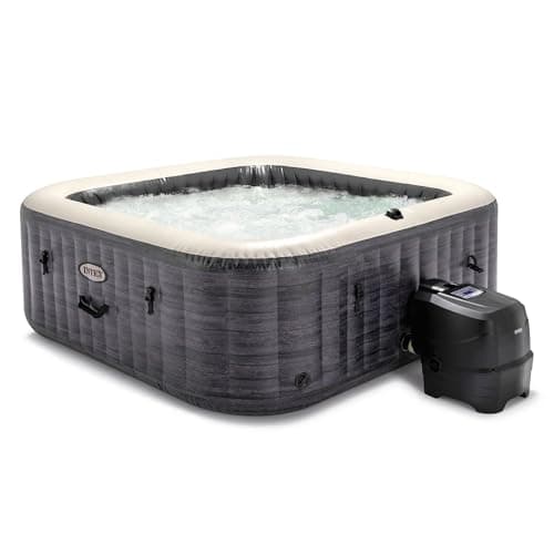 Intex PureSpa Plus Greystone Square Hot Tub 6 Person Inflatable 170 AirJet Spa Bundled with 4 PureSpa Cushioned Headrest Pillows