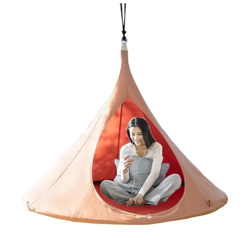 Hanging Cocoon Pod Chair, Indoor Outdoor Hammock Swing, Double Cacoon Hanging Chair - 440lb Capacity Indoor/Outdoor Hammock with 18ft Rope & Carabiner, Heavy-Duty Polyester Canvas (1.5m)