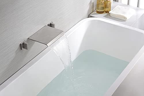 SUMERAIN Waterfall Tub Faucet Wall Mount Bathtub Faucet Brushed Nickel Dual Handle with Solid Brass Rough in Valve