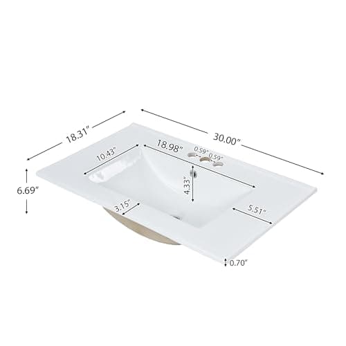 30'' Bathroom Vanity with Single Sink Combo, Modern Bathroom Storage Cabinet with 2 Drawers, 1 Pull Down Drawer and 1 Door, Freestanding Bathroom Vanities, Soft Closing, Solid Wood Frame