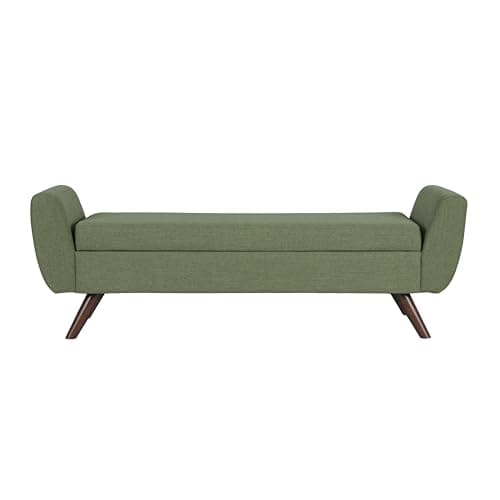 HomePop Modern Storage Bench with Wood Legs Home Décor|Bench with Storage for Living Room & Bedroom - Olive Green Woven