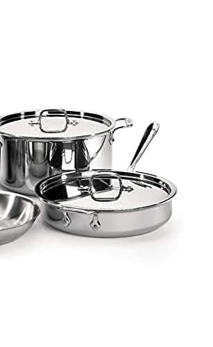 All-Clad D3 3-Ply Stainless Steel Cookware Set 7 Piece Induction Oven Broiler Safe 600F Pots and Pans, Cookware Silver