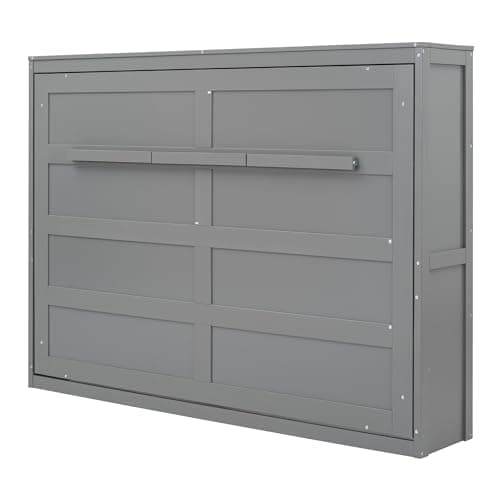 Merax Modern Farmhouse Solid Wood Murphy Cabinet Bed, No Box Spring Needed/Easy Assemble/Queen,Gray