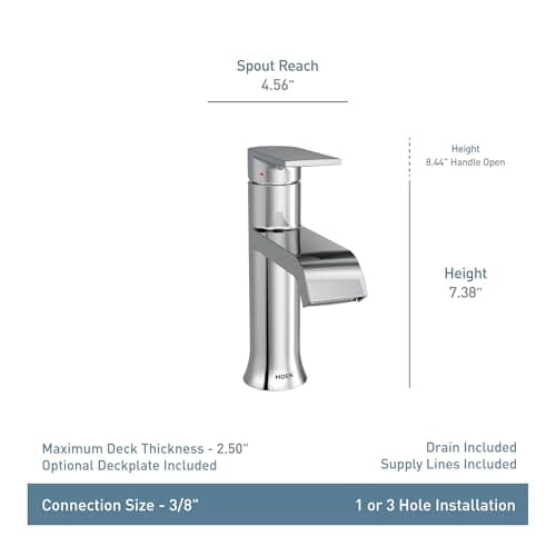 Moen 6702BN Genta LX One Handle Single Hole Modern Bathroom Sink Faucet with Optional Deckplate, Brushed Nickel