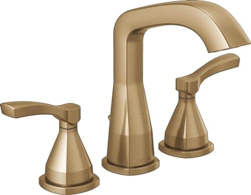 Delta Faucet Stryke Widespread Bathroom Faucet 3 Hole, Gold Bathroom Sink Faucet, 2 Handle Bathroom Faucet, Bath Faucet, Metal Pop-Up Drain Assembly, Lumicoat Champagne Bronze 35776-CZ-PR-MPU-DST