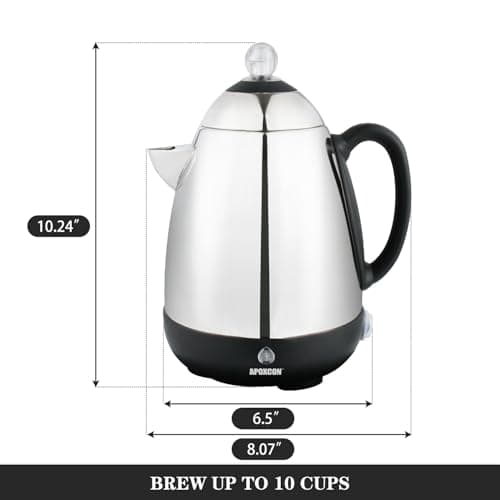 Electric Coffee Percolator Stainless Steel Coffee Maker with Clear Brew Progress Knob and No-Drip Spout Auto Keep Warm & Cordless Serving Coffee pot with On/OFF Switch Fast Brew (10 Cup)