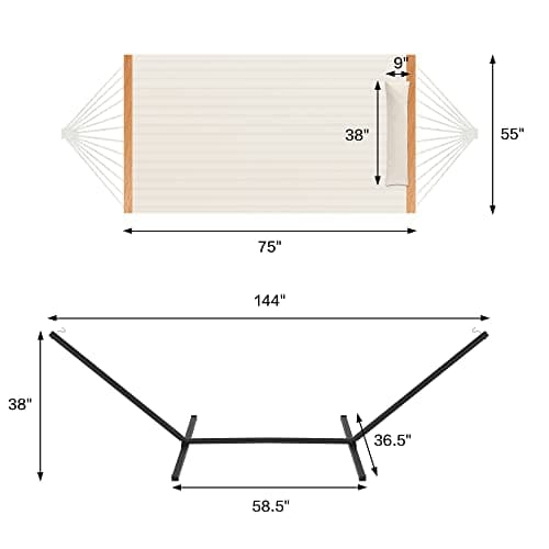 Two Person Hammock with Stand Heavy Duty, Outdoor Patio Hammock with Portable Steel Stand, Large Double Hammocks,480lbs Capacity.(Off White)