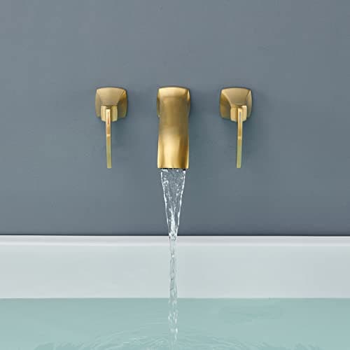 Wall Mount Tub Faucet High Flow Roman Tub Filler Long Spout Reach Brushed Gold Bathtub Faucets with 2 Handles