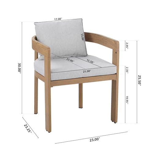 Christopher Knight Home Aluminum Dining Chair Set of 2, Armchairs with Cushions, Barrel Accent Chair, Wood-Like Finish, Comfy Seating Kitchen Side Chair Set for Balcony, Backyard, Garden, Teak