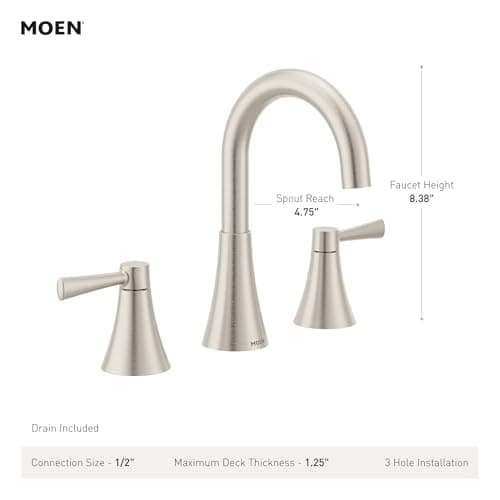 Moen Ronan Spot Resist Brushed Nickel Two-Handle Widespread Modern Bathroom Faucet, Valve Included, 84023SRN