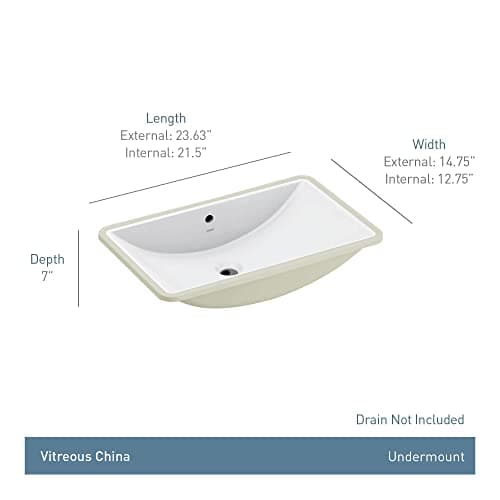 Moen White Vitreous China Undermount Sink, 23.625 X 14.75 X 7 Inch Rectangle Bathroom Sink with a High Gloss Porcelain Finish for Vanity Countertop Placement, BGCW10RU1223