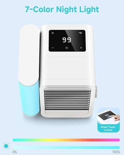 Portable Air Conditioner Cooling Fan: Evaporative Mini Air Cooler with 𝟳 𝗖𝗼𝗹𝗼𝗿𝘀 - USB Personal Air Cooler Desktop Ac Unit for Room Office Home (White)