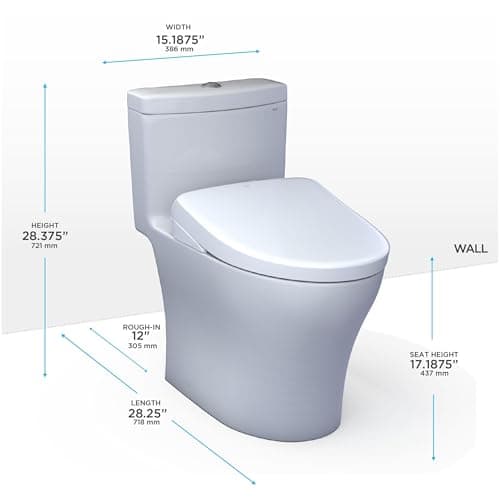 TOTO WASHLET+ Aquia IV One-Piece Elongated Dual Flush 1.28 & 0.9 GPF Toilet with Auto Flush S7A Contemporary Bidet Seat, Cotton White - MW6464736CEMFGNA#01